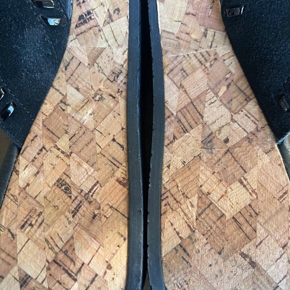 Donald J Pliner Savee Whipstitch Cork Wedge Sandal 9.5M Black Suede Y2K Chunky - Picture 9 of 11